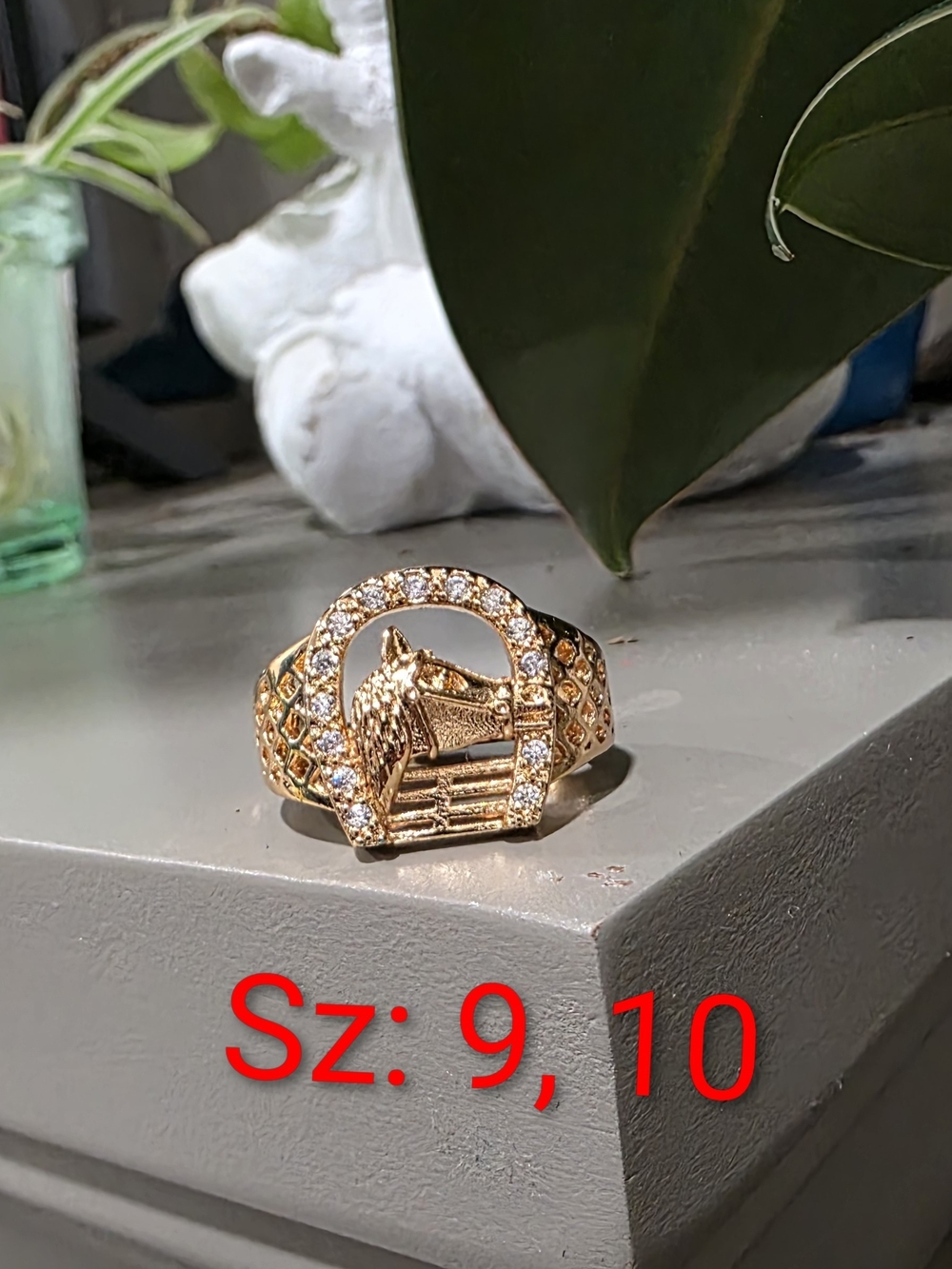 14k Gold Plated Horsehead Pave Ring